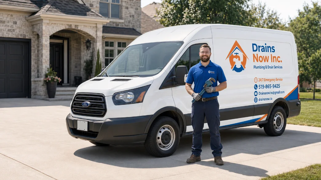 Drains Now Inc. plumber clearing a blocked drain line at a Brantford, Ontario home